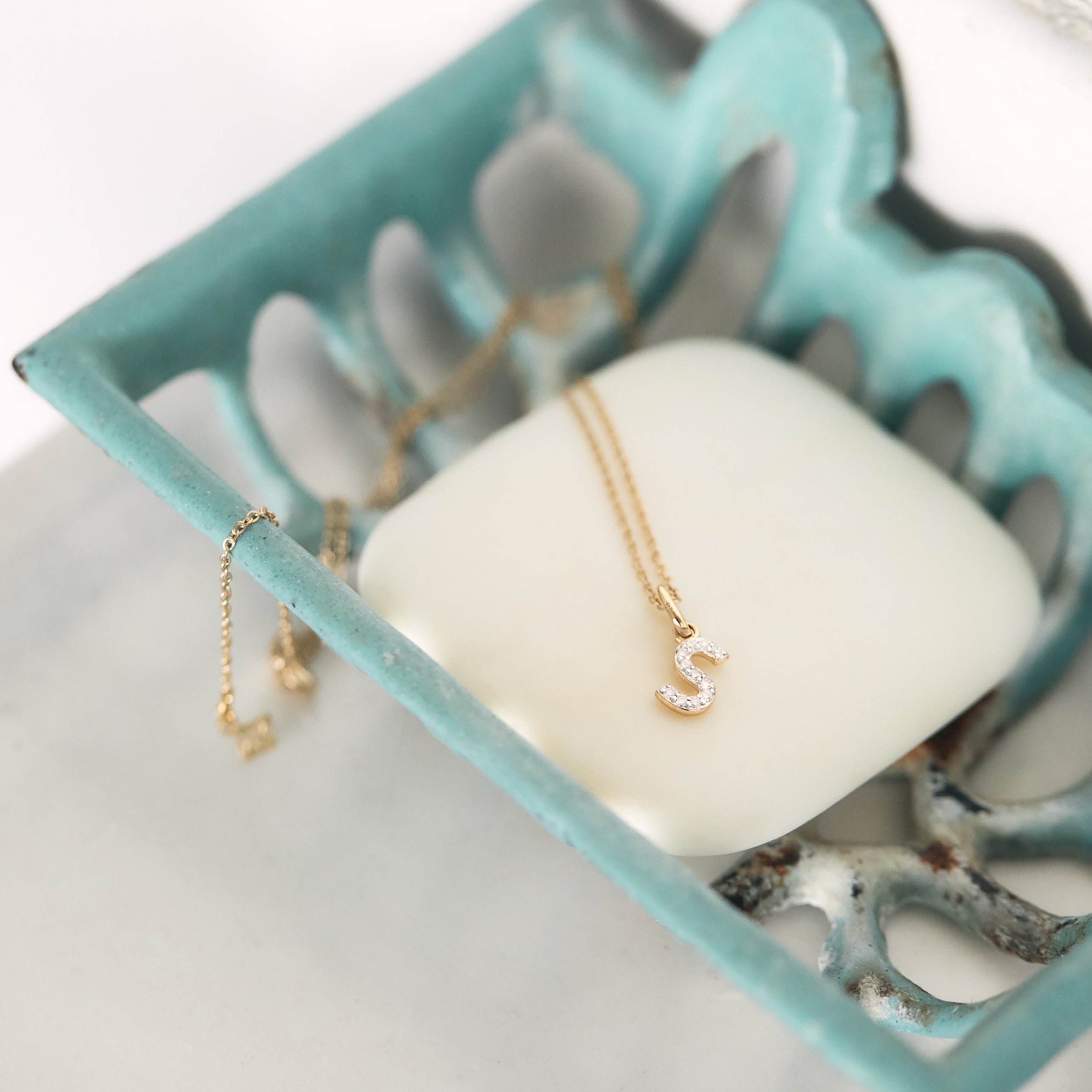 Love Letter Initial S Lab Diamond Necklace set in 18K Gold Vermeil